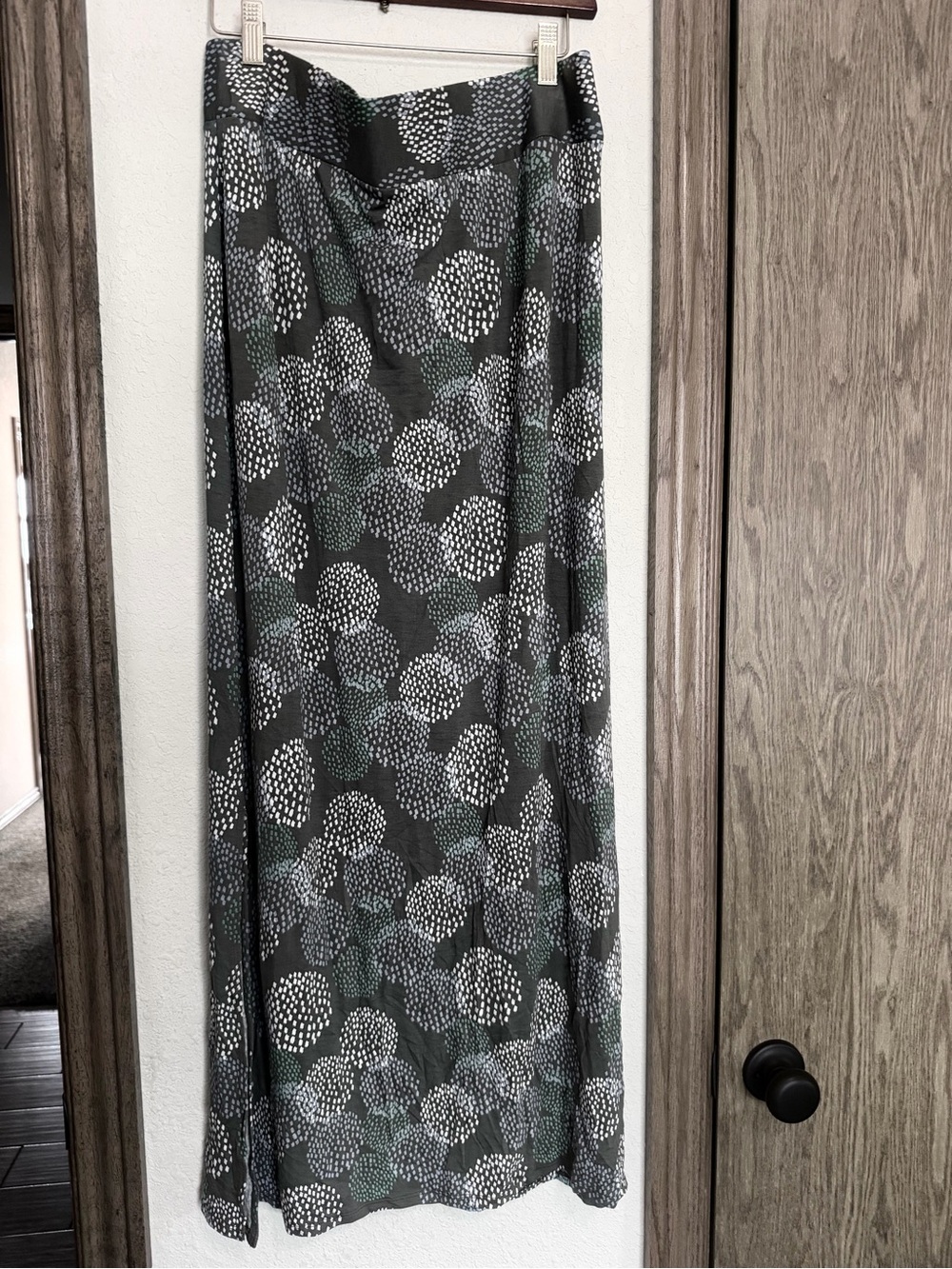 Anna Black Maxi Skirt with White and Green Dot Floral Print